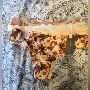 Danskin Brown and Cream Floral Bikini Thongs